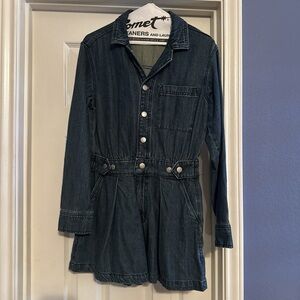Universal Thread Dark Blue Denim Romper with Button Front